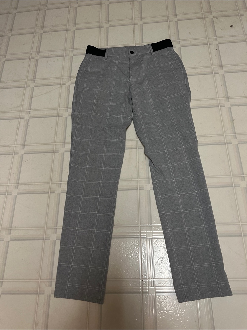 Zara Gray Windowpane Trousers with Black Waistband